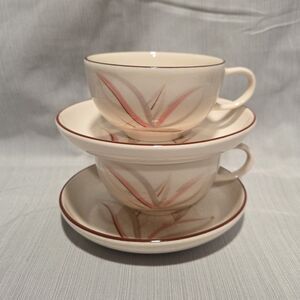 Winfield Ware China Dragon Flower Dinnerware 2 TEA CUPS & 2 SAUCERS MCM